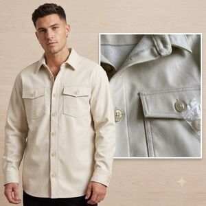 Thread & Supply Faux Leather Shacket Cream Soft Backed Button Front Shirt M